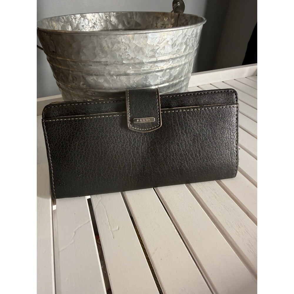 Relic Black Pebbled Faux Leather Clutch Wallet Checkbook Organizer Y2K Boho